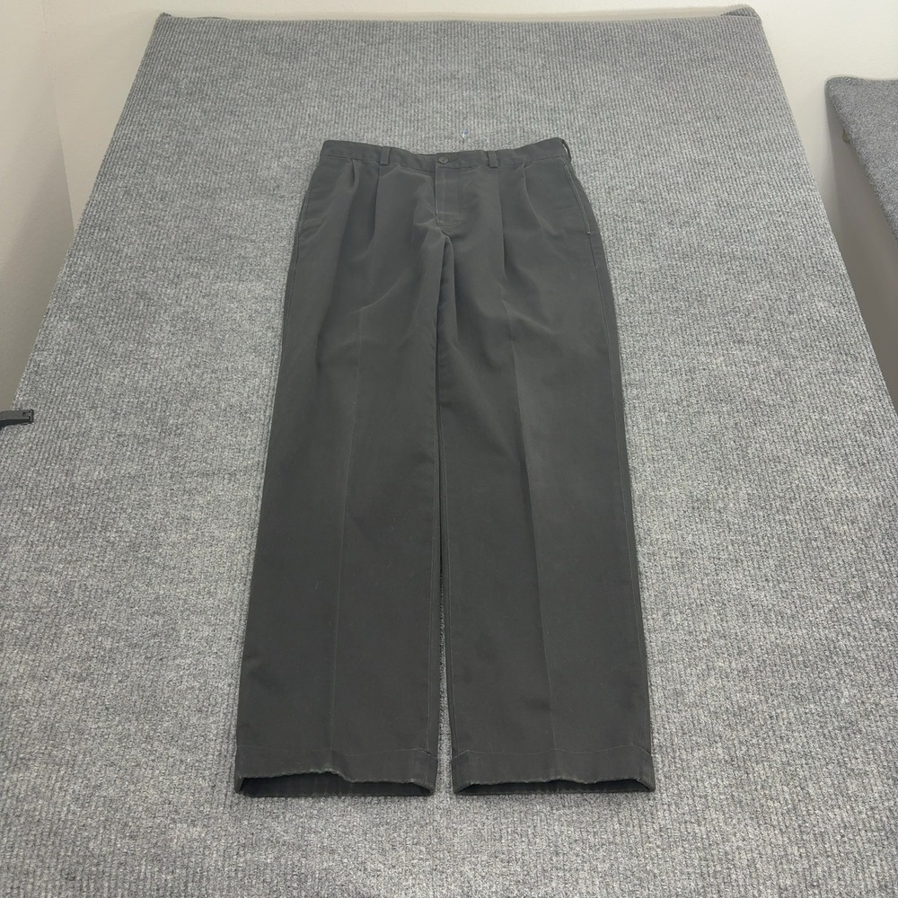 Brooks Brothers Chino Pants Mens 34/32 Black Cotton Pleated Elliot Classic Style